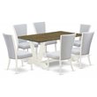 Pemberly Row 7-Piece Wood Dining Set in Linen White and Gray Fabric