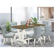 Pemberly Row 7-Piece Dining Set in Linen White and Baby Blue Finish