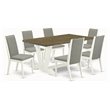 Pemberly Row 7-Piece Asian Wood Dining Set in Shitake Linen Finish