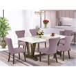 Pemberly Row 7-Piece Rectangular Dining Set in Jacobean Brown and Dahlia