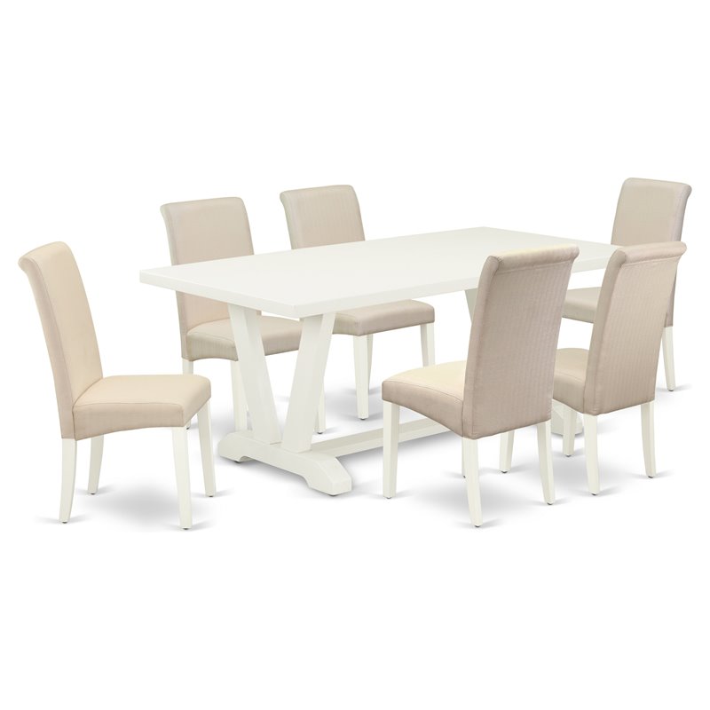 Pemberly Row 7-Piece Wood Dining Room Set in Linen White and Cream