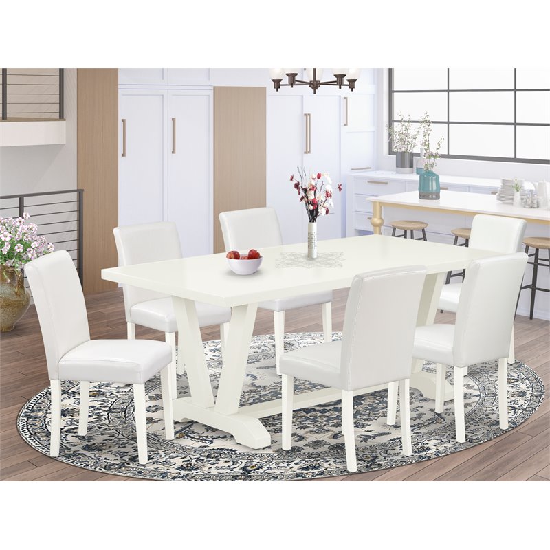 Pemberly Row 7-Piece Rubberwood Dining Table Set in Linen White