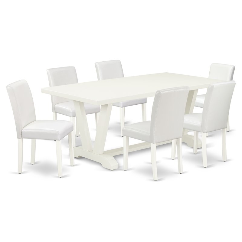 Pemberly Row 7-Piece Rubberwood Dining Table Set in Linen White