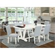 Pemberly Row 7-Piece Rubberwood Dining Set in Linen White/Baby Blue