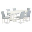 Pemberly Row 7-Piece Rubberwood Dining Set in Linen White/Baby Blue