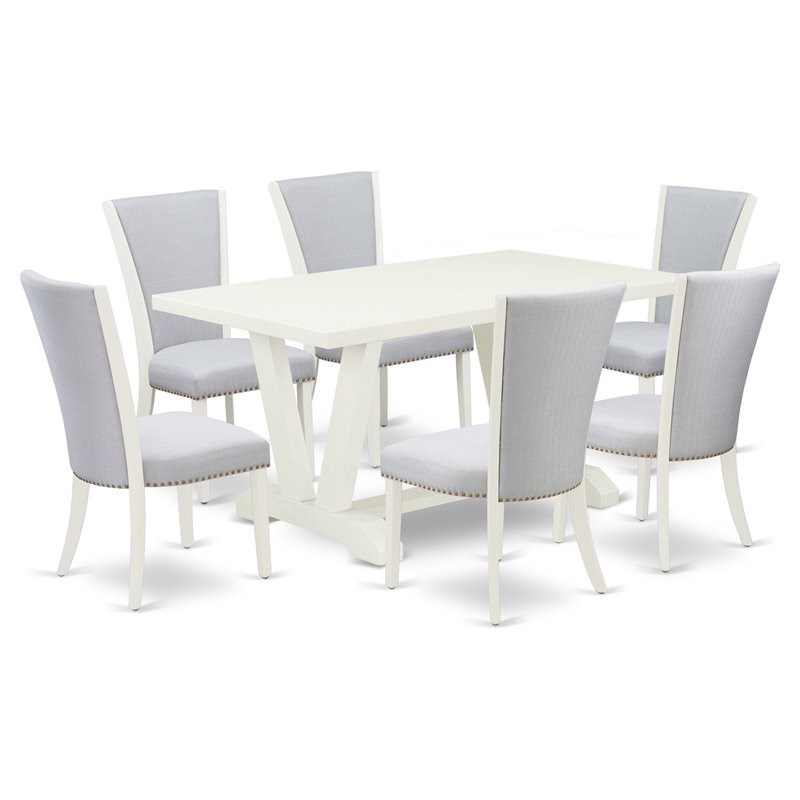 Pemberly Row 7-Piece Wood Dining Set in Linen White and Gray
