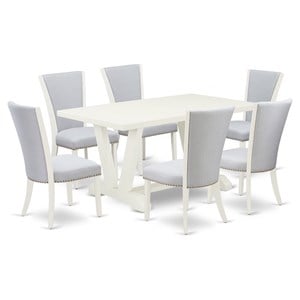 Pemberly Row 7-Piece Wood Dining Set in Linen White and Gray