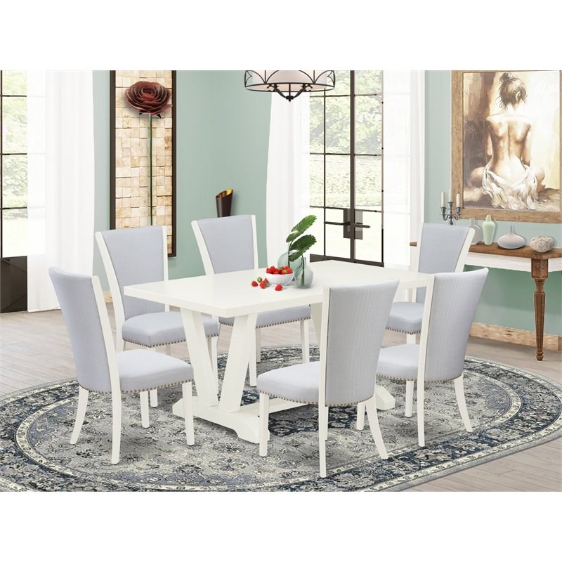 Pemberly Row 7-Piece Wood Dining Set in Linen White and Gray