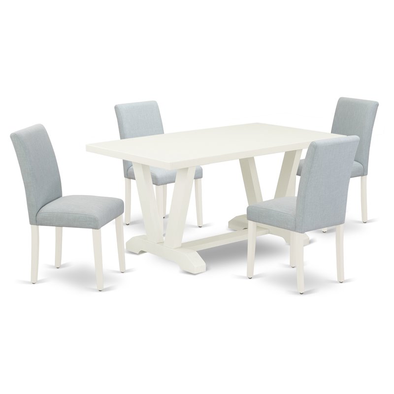 Pemberly Row 5-Piece Rubber Wood Dining Set in Linen White and Baby Blue