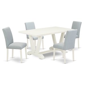 Pemberly Row 5-Piece Rubber Wood Dining Set in Linen White and Baby Blue