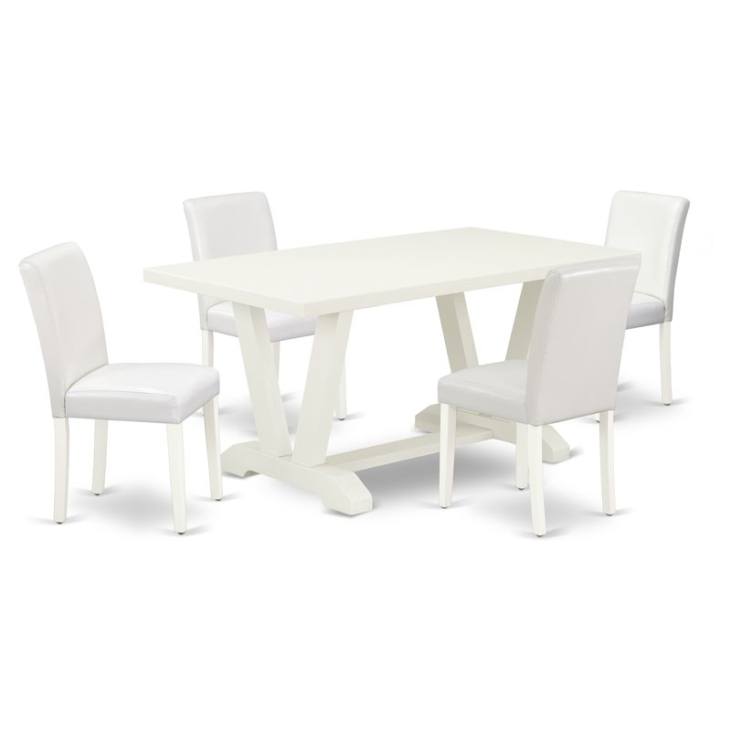 Pemberly Row 5-Piece Wood Dining Set with PU Leather Chairs in White