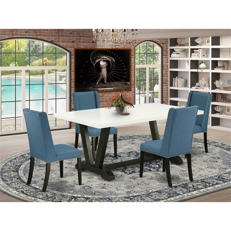 Pemberly Row 5-Piece Wood Dining Table Set with Padded Chairs in Black