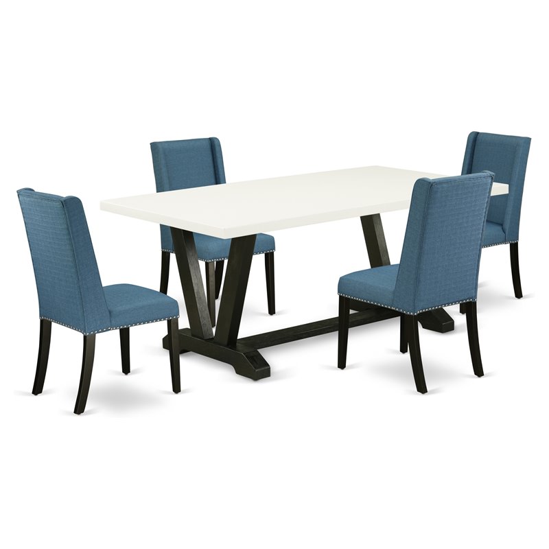 Pemberly Row 5-Piece Wood Dining Table Set with Padded Chairs in Black