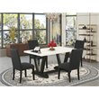 Pemberly Row 5-Piece Dining Room Set with White Table & Black Fabric Chairs