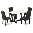 Pemberly Row 5-Piece Dining Room Set with White Table & Black Fabric Chairs