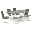Pemberly Row 6-Piece Dining Set with Bench in Linen White and Gray