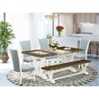 Pemberly Row 6-Piece Dining Table Set with Bench in Baby Blue Linen