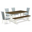 Pemberly Row 6-Piece Dining Table Set with Bench in Baby Blue Linen