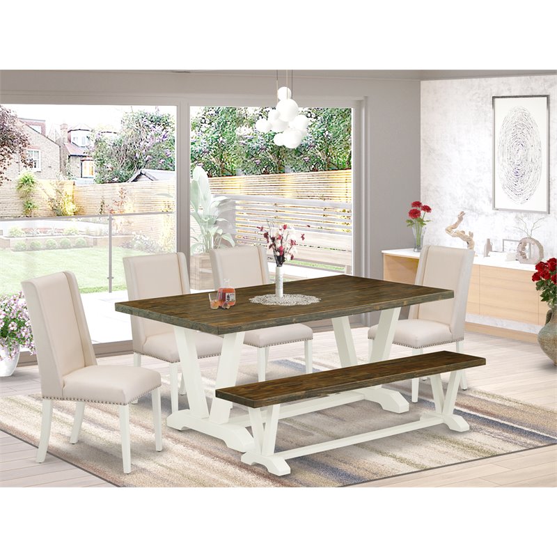 Pemberly Row 6-Piece Wood Dining Room Set in Linen White & Cream