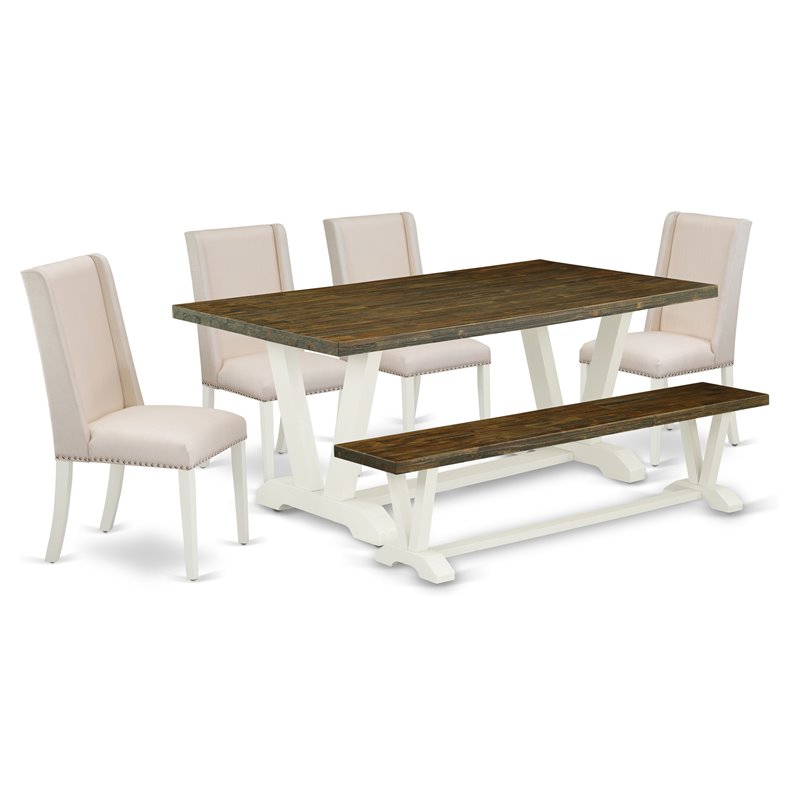 Pemberly Row 6-Piece Wood Dining Room Set in Linen White & Cream