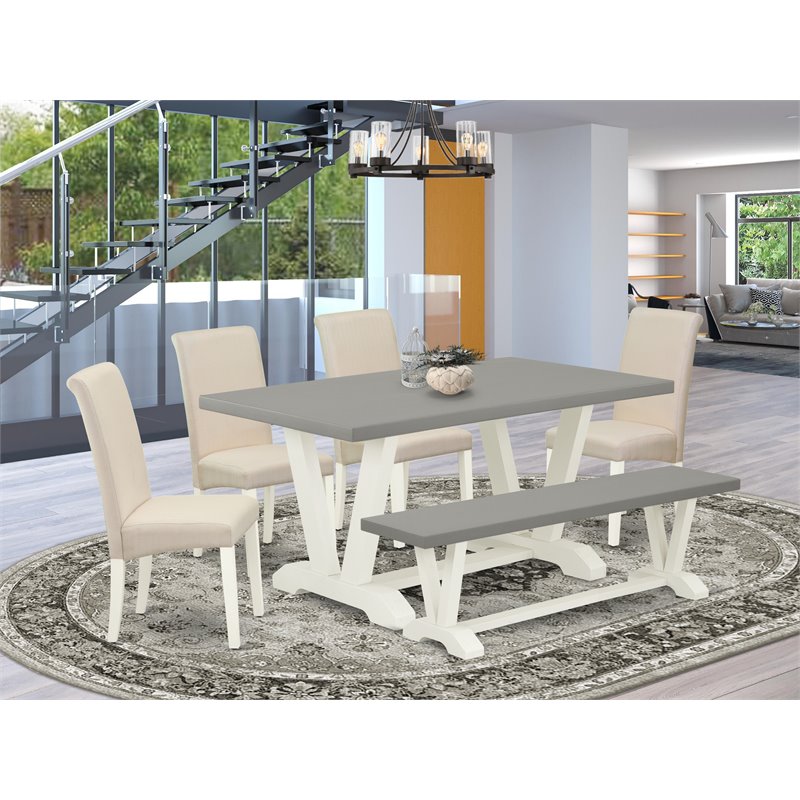 Pemberly Row 6-Piece Wood Dining Set with Linen White and Cement Finish