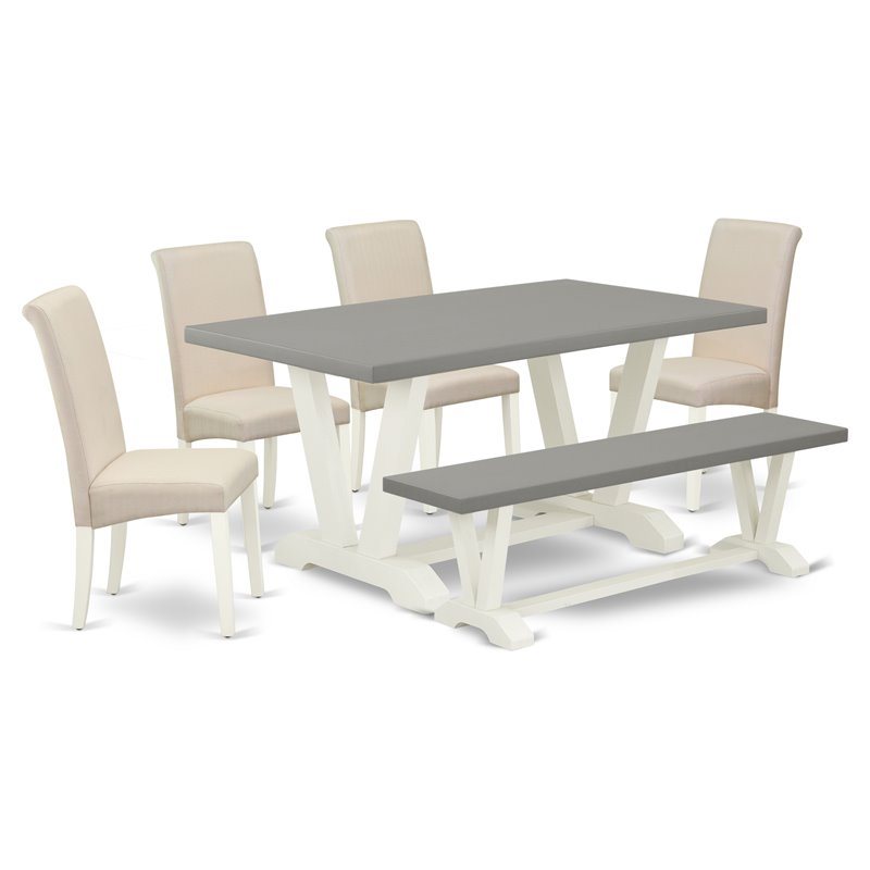 Pemberly Row 6-Piece Wood Dining Set with Linen White and Cement Finish