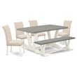 Pemberly Row 6-Piece Wood Dining Table Set in Linen White and Cement Finish