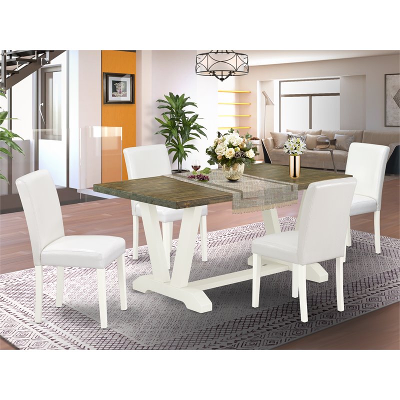Pemberly Row 5-Piece Dining Set with White Leather Chairs and Table