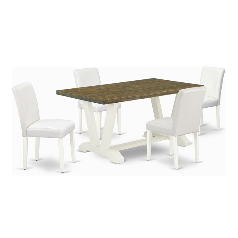 Pemberly Row 5-Piece Dining Set with White Leather Chairs and Table