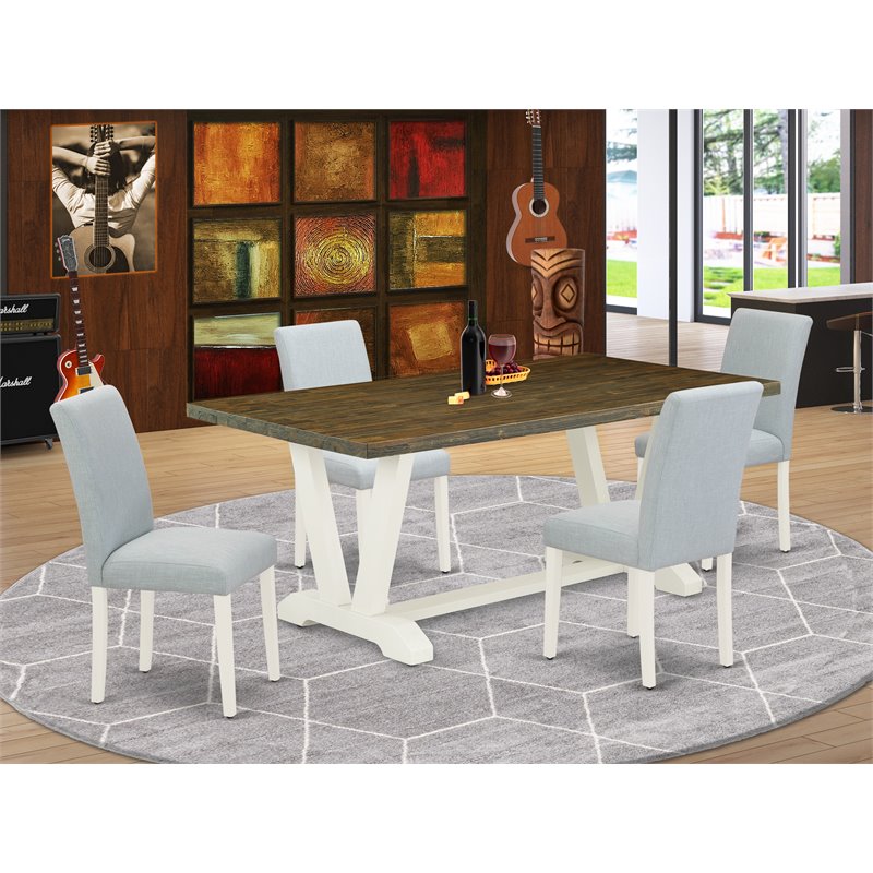 Pemberly Row 5-Piece Wood Dining Set with Linen Fabric Chairs