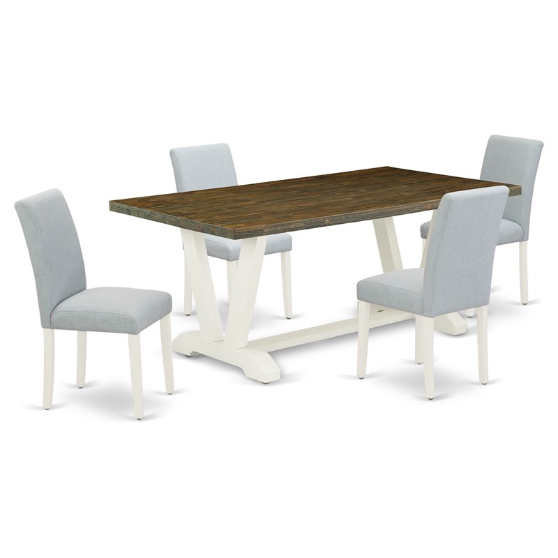 Pemberly Row 5-Piece Wood Dining Set with Linen Fabric Chairs