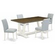 Pemberly Row 5-Piece Wood Dining Set with Linen Fabric Chairs