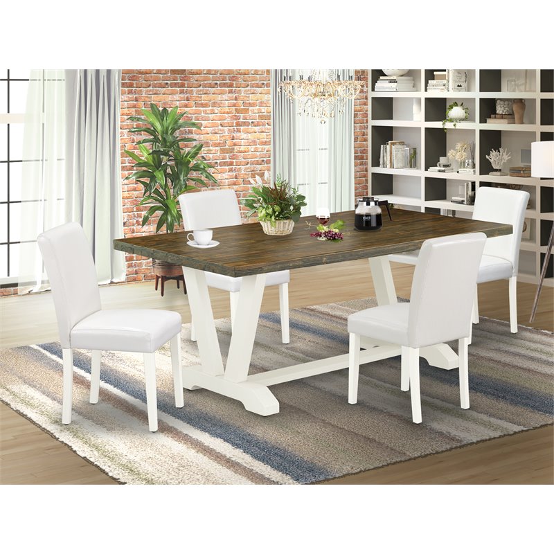 Pemberly Row 5-Piece Wood Dining Set with PU Leather Seats