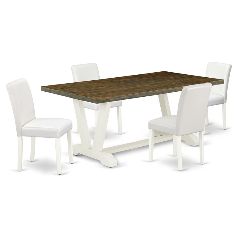 Pemberly Row 5-Piece Wood Dining Set with PU Leather Seats