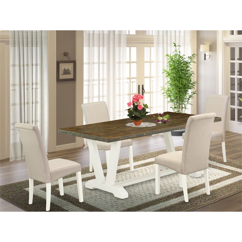 Pemberly Row 5-Piece Dining Room Table Set with Linen Upholstery