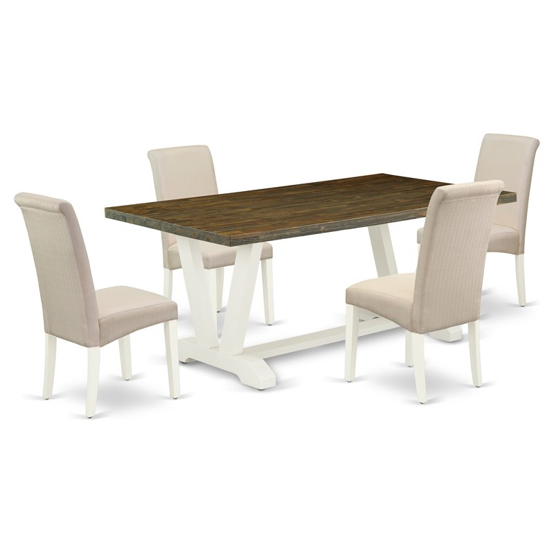 Pemberly Row 5-Piece Dining Room Table Set with Linen Upholstery