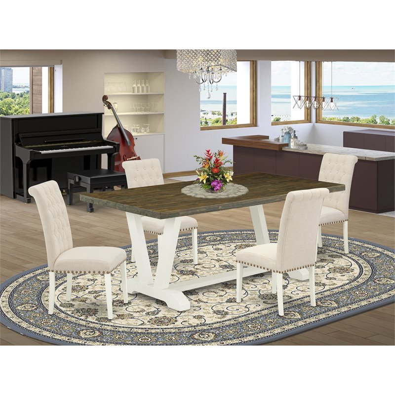 Pemberly Row 5-Piece Dining Set with Light Beige Fabric Chairs