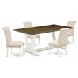 Pemberly Row 5-Piece Dining Set with Light Beige Fabric Chairs