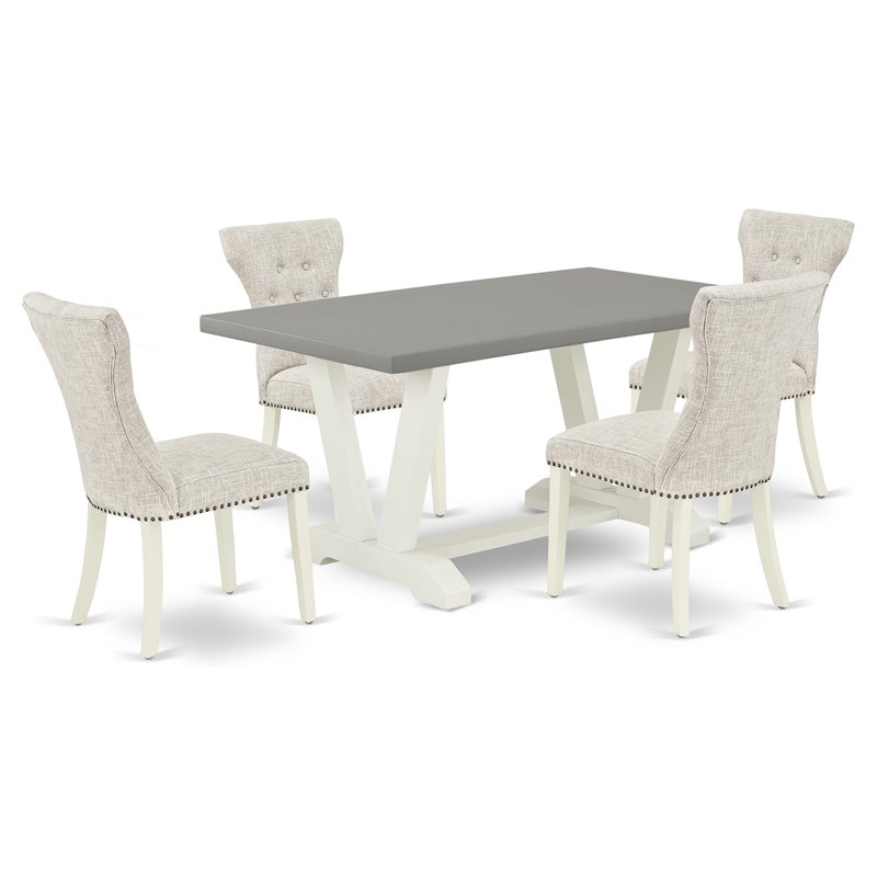Pemberly Row 5-Piece Dining Set with Table and Linen Chairs in Doeskin