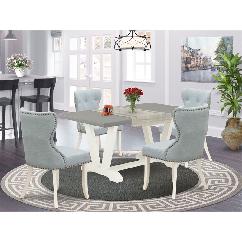Pemberly Row 5-Piece Dining Set with Table and Linen Chairs in Multi-Color