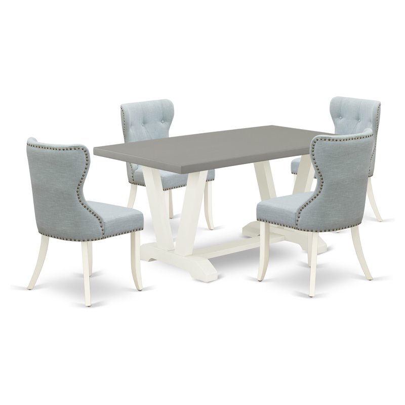 Pemberly Row 5-Piece Dining Set with Table and Linen Chairs in Multi-Color