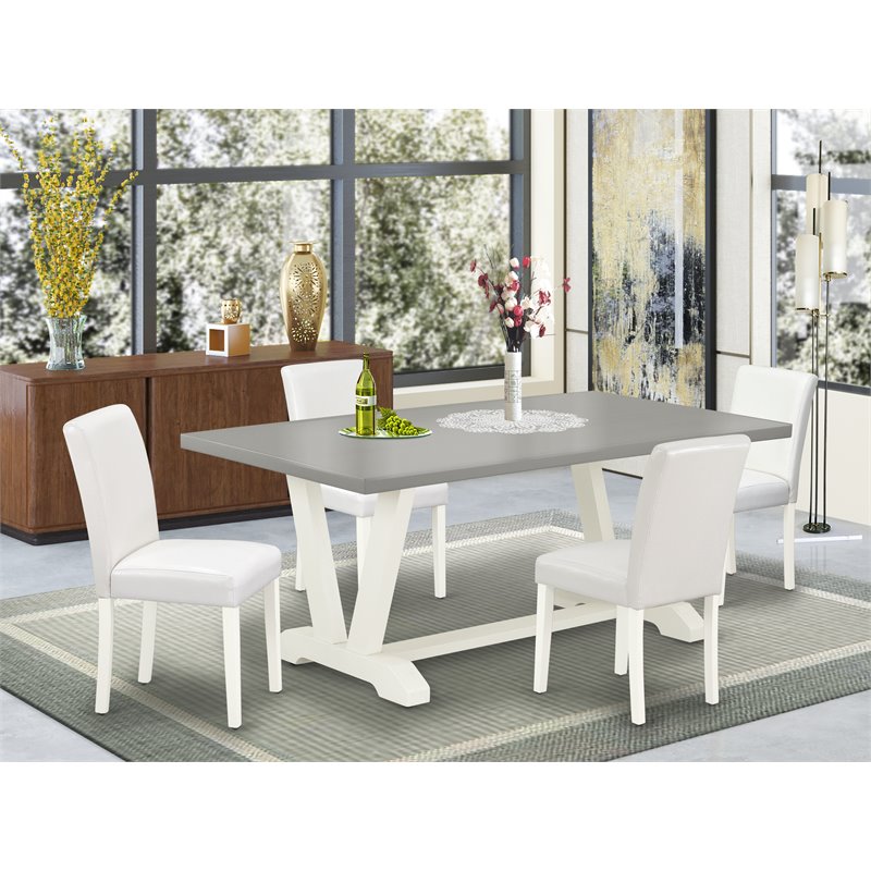 Pemberly Row 5-Piece Table Set with Leather Chairs in White