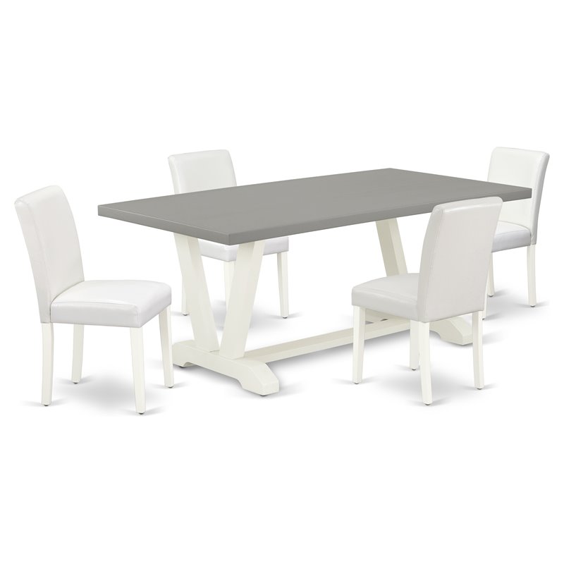 Pemberly Row 5-Piece Table Set with Leather Chairs in White