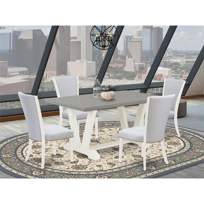 Pemberly Row 5-Piece Dining Table Set in Wood with Cement & White Finish