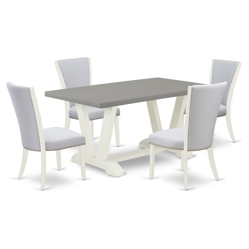Pemberly Row 5-Piece Dining Table Set in Wood with Cement & White Finish