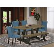 Pemberly Row 6-Piece Dining Set in Wire Brushed Black and Mineral Blue