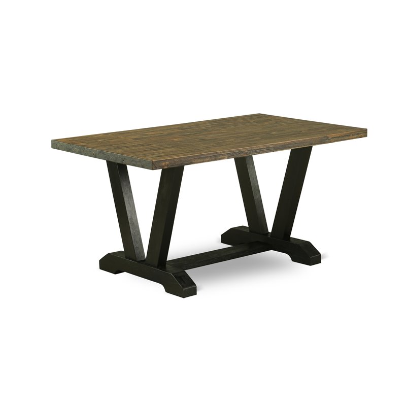Pemberly Row 6-Piece Dining Set in Wire Brushed Black and Mineral Blue