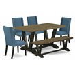 Pemberly Row 6-Piece Dining Set in Wire Brushed Black and Mineral Blue