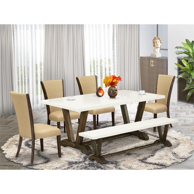 Pemberly Row 6-Piece Wood Dining Table Set in Distressed Jacobean