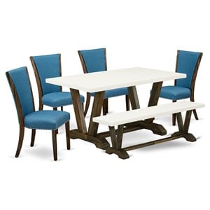 Pemberly Row 6-Piece Wood Dining Set with High Back in Distressed Jacobean